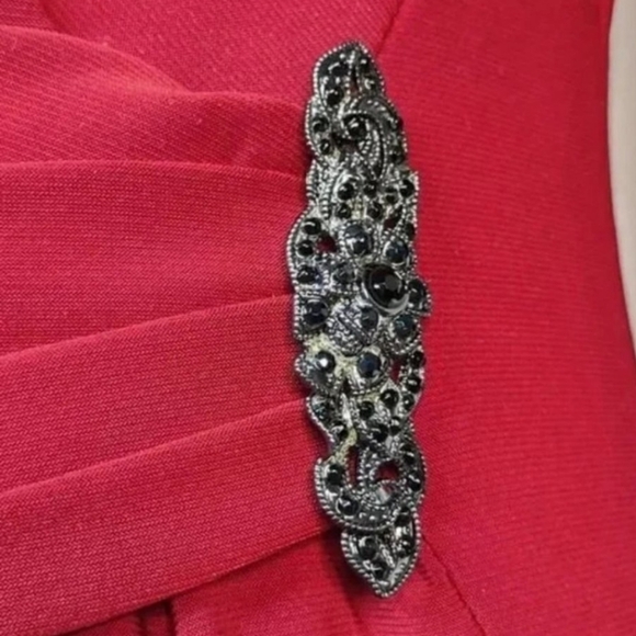 Chaps Women's Burgundy Red Faux Wrap V-Neck Stretch Dress Size PM NWT - Picture 7 of 10